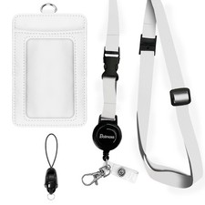 PU Leather ID Badge Holder with Adjustable Retractable Lanyards Safety Quick ...