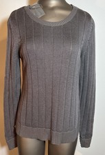 Tahari Sweater M Medium New Gray Open Cable Crew Cotton Blend Silky Women Top