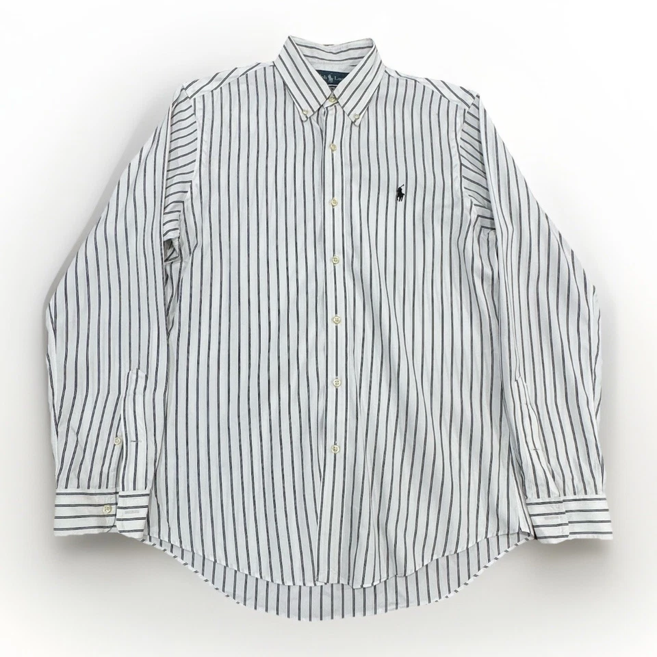 Camisa polo masculina vintage Ralph Lauren média ajuste personalizado listrada mangas compridas - Imagem 2 de 4