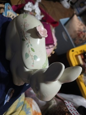 White Ceramic Bunny Covered Dish/ Trinket Box-Candy Dish