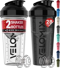 -2 Pack- 28 oz Protein Shaker Bottles for 28 Ounces, 1) Black / Transparent 