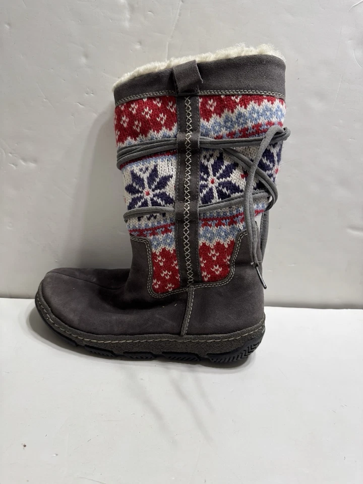 Clarks Suéter Gris Cuero Gamuza Fair Isle Suéter Forrado Botas 6 M Cálido Foto 4 de 4