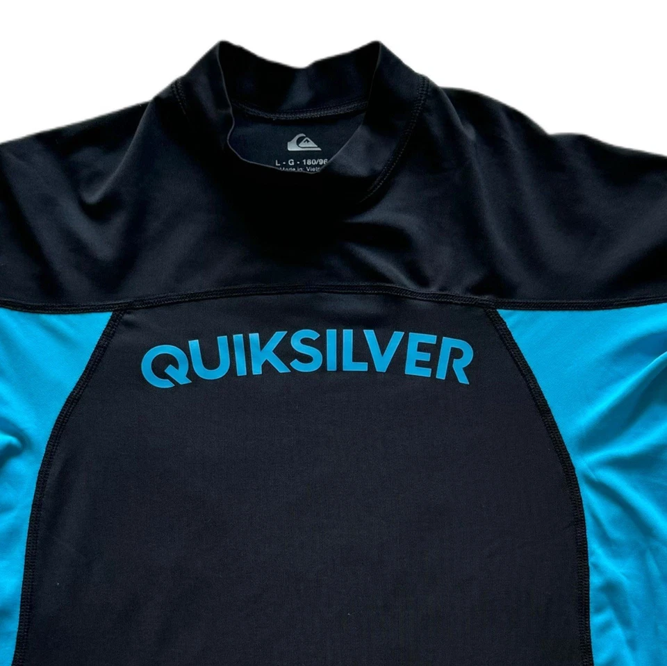 Quiksilver Rash Guard Swim Shirt Black Blue Men’s Size L UPF Surf UV Protection - Image 2 of 4