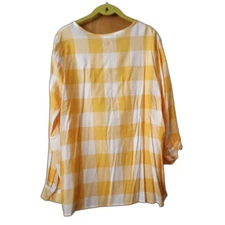 Blair Yellow White Buffalo Check Pullover Shirt Top Large 16/18