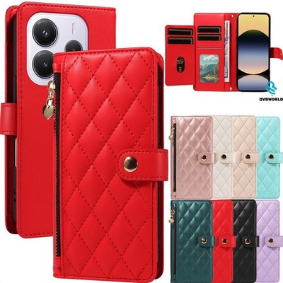 Zip Grid Leather Wallet Phone Case for Redmi Note 13 14 Pro K60 K80 K70 Turbo 4