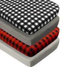 4 Pack Buffalo Check Plaid Neutral Unisex Fitted Baby Crib Sheets Set for Bab...