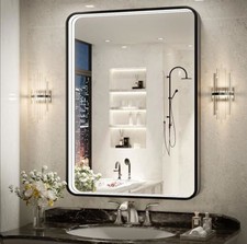 36x24 Inch LED Bathroom Mirror with Lights, Black Metal Frame Mirror, Wall...