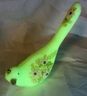 Vintage Fenton Uranium Glass Bird Of Happiness Custard Hand Painted Flowers Glow