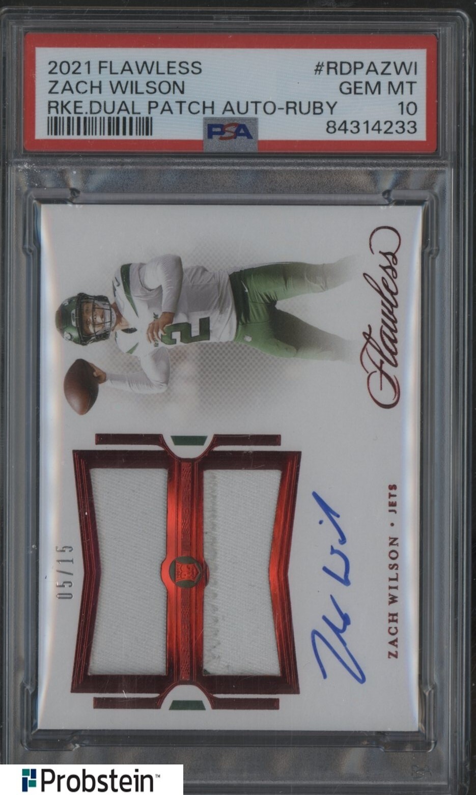 Zach Wilson Panini Flawless Rookie Dual Patch Autograph #RDPAZWI Ruby