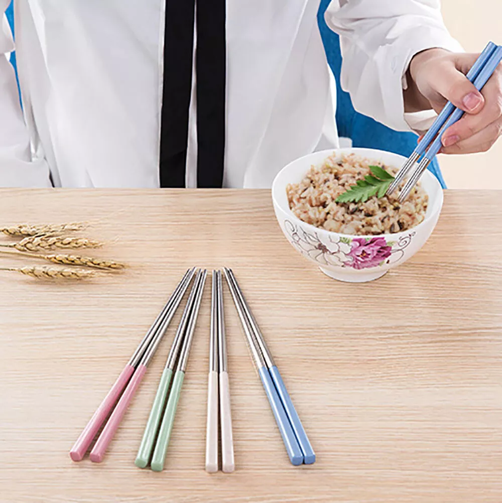1 Pair Chopstick Chinese Non slip Stainless Steel Chopsticks Chop