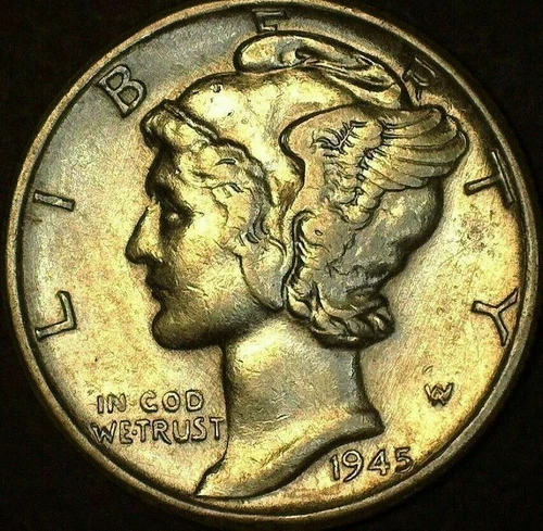 1945-P Mercury Dime - AU/AU+ - 90% Silver - Nice Coin - As Pictured