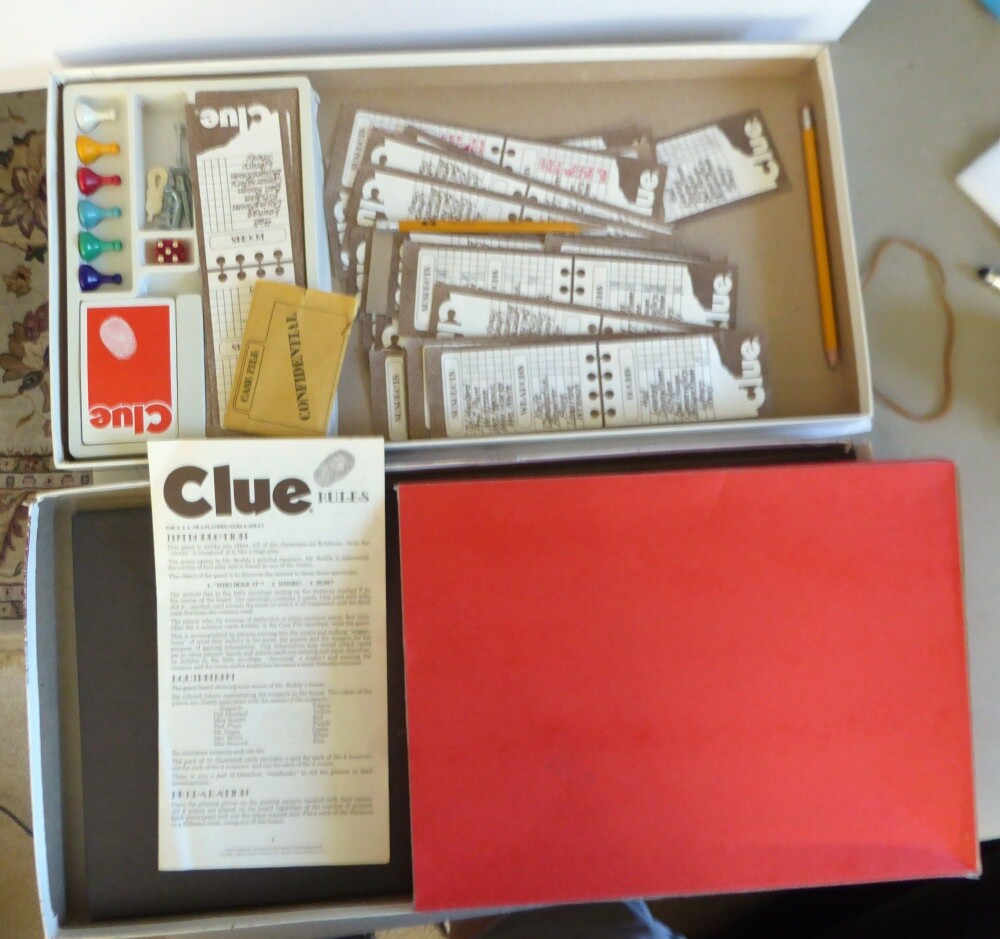 Vintage CLUE Detective Board Game from Parker Brothers 1972 Complete Set
