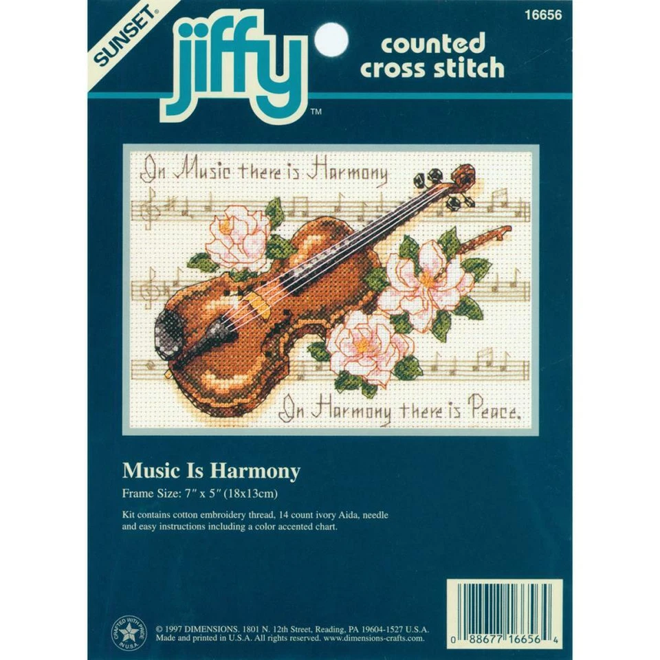 Kit de punto de cruz contado Dimensions Jiffy Music Is Harmony 7" X 5" NUEVO 14 CT Foto 2 de 2