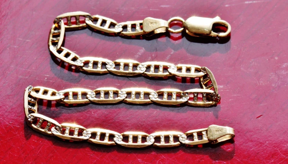 10k multi tone-gold bracelet 7.5" mariner link chain Italian handmade 4.15gr - Image 4 of 4