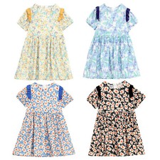 Kids Girls Sundress High Waist Playwear Flower Dress Ruffle Trim Rash Guard