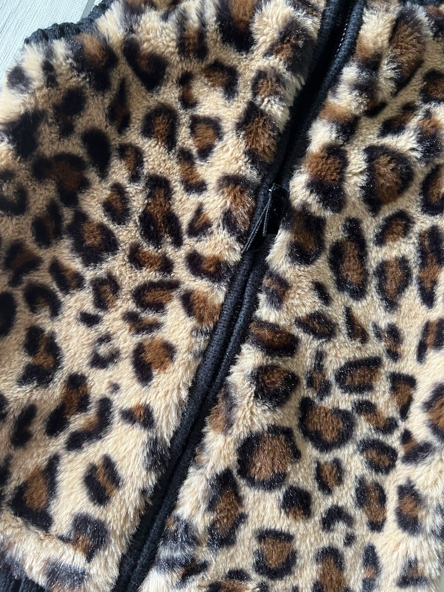 RACHEL ZOE Girls Cheetah Print Faux Fur/ Sweater Zip Front Vest