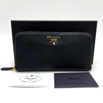 PRADA Long Wallet Zip Around 1ML506 Black Saffiano Leather Made in