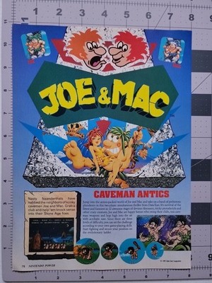 Joe & Mac Caveman Nintendo Original Print Ad / Poster Game Promo Art