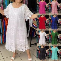 PLUS SIZE Women Long Party Wedding Swing Dress Short Sleeve Lace Summer Dresses