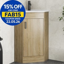 Bathroom Single Door Corner Vanity Unit Basin 1 Tap Hole Freestanding 585mm Oak