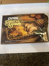 Vintage Pyrex Baker in a Basket BOX 3 Quart Bakin Dish With Woven Basket #2330 