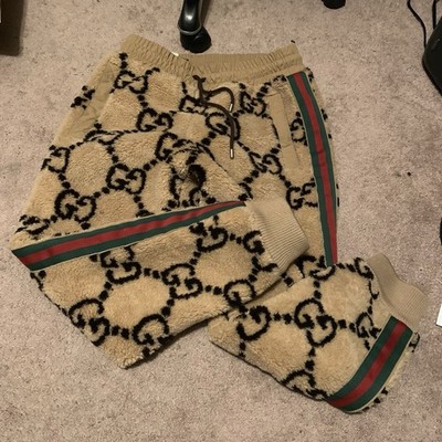 Authentic GUCCI Sherpa Monogram Jacquard Jogger Track Pants Drawstring GG