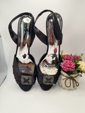 Women's High Heels Rhinestone Dress Pump Shoes Satin Open Toe Ankle Strap Sz. 12