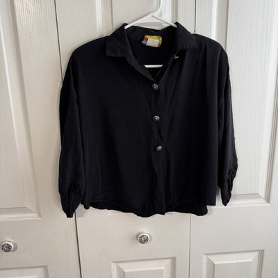 LA Central Black 3/4 Sleeve Button Up Blouse Rodeo Vintage 90s Western