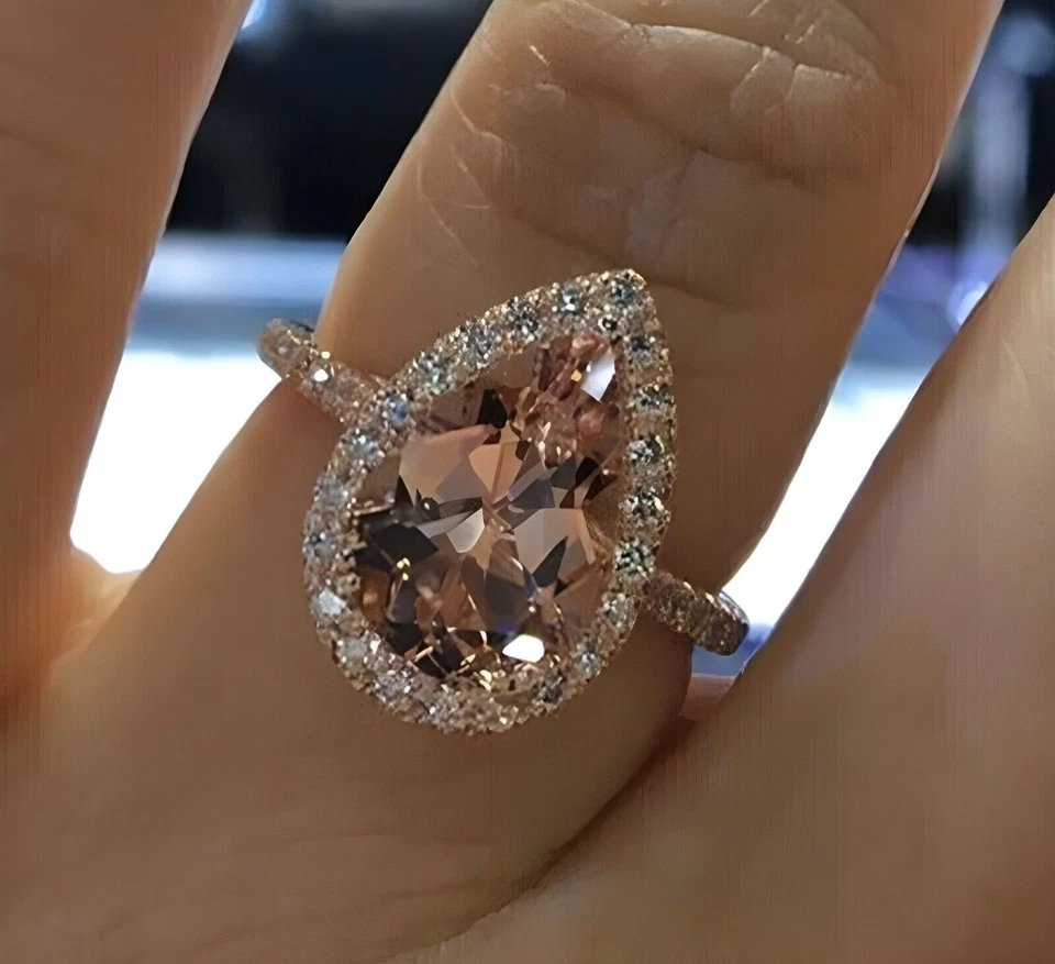 4,00 ct zertifizierter natürlicher champagnerfarbener Diamantring im Birnenschliff VVS1 Rotgold-Finish - Bild 3 von 4