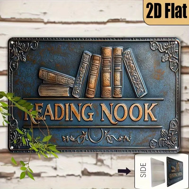 NEW Flat 2D 8x12 Rustic "Reading Nook" Iron Metal Sign w Vintage Books Graphic - Image 4 of 4