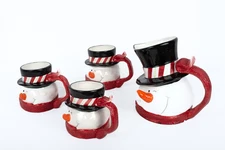 New Bella Casa by Ganz Snowman Mugs & Pitcher Set Christmas Decor