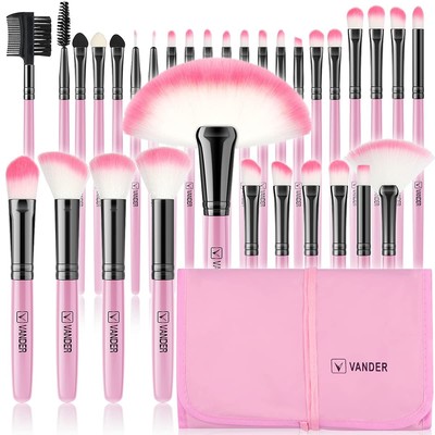 Makeup Brushes, VANDER 32pcs Professional Soft Synthetic Kabuki Cosmetic Pink 