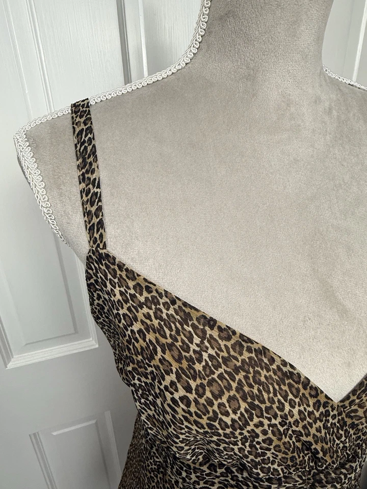 Vintage Y2K Babydoll Leopardo Camisola Lencería Grande Gasa Forrada Coqueta Foto 2 de 4