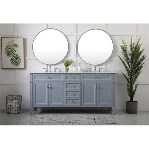 Elegant Decor Park Avenue 72" Metal MDF Marble Double Bathroom Vanity in Gray - Picture 6 of 8
