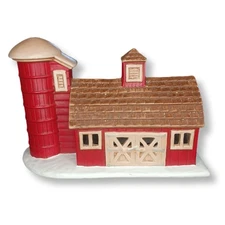 Vintage 1979 Byron Molds Barn & Silo Christmas Village Lighted Ceramic Barn