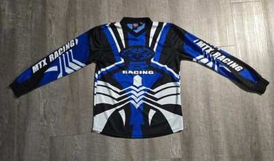 Vintage MTX Motocross R Racing Jersey Atv Dirt Bike Shirt Size Large Blue Black