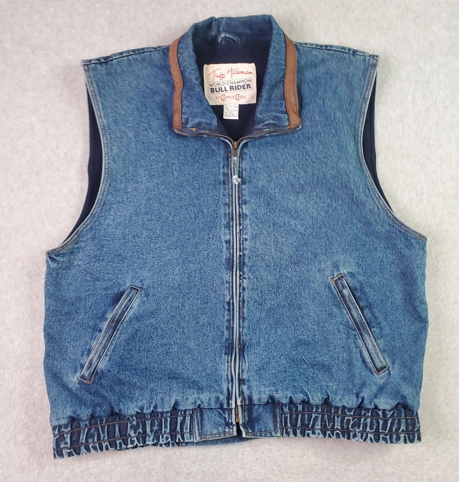 Cripple Creek Vest Mens Large Blue Denim Tuff Hedeman Bull Rider Western TU0910