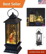 Illuminated Retro Nativity Snow Globe Lantern - Timer Battery Operated, 4x4x12