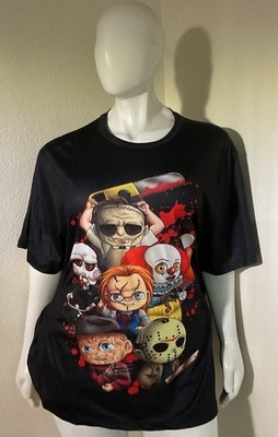 Chucky Jason Freddy jigsaw leather face Pennywise horror T-shirt 4X New