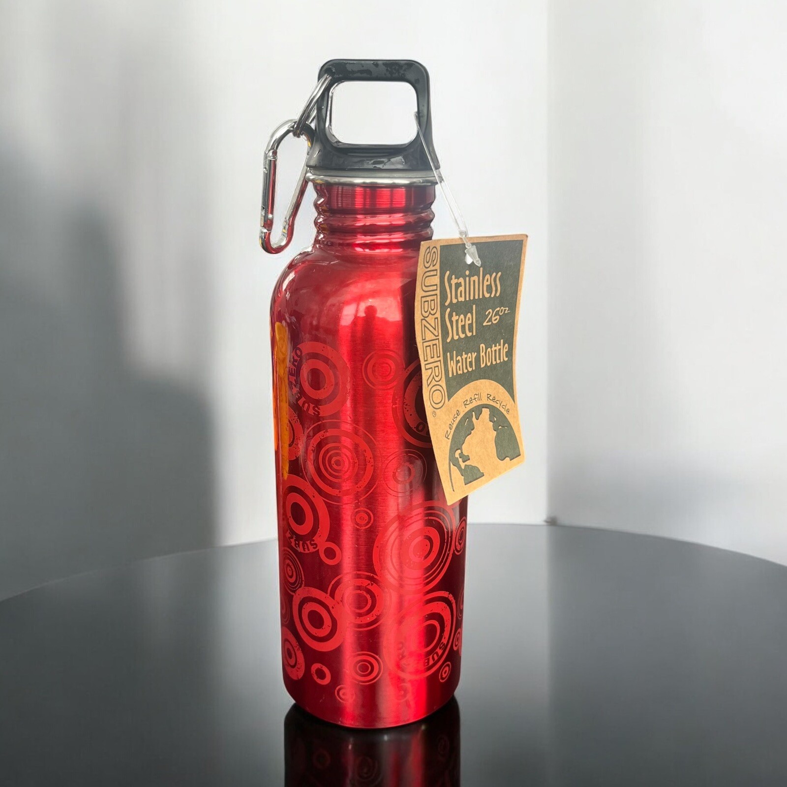 New With Tags! Subzero Stainless Steel 26 oz  Red Water Bottle With Carabiner