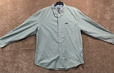Chaps Shirt Men's XL Long Sleeve Button Up Dress Casual Striped Green Blue