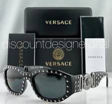 Versace Geometric Sunglasses VE4361 5398/87 Black Studded Frame Dark Grey Lens