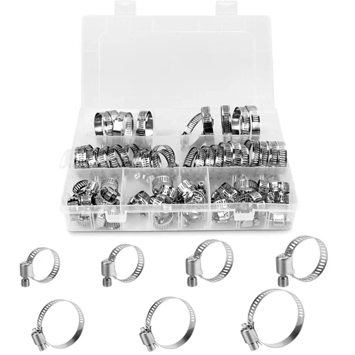 101Pcs Adjustable Hose Clamps Worm Gear Stainless Steel Clamp Assortment set