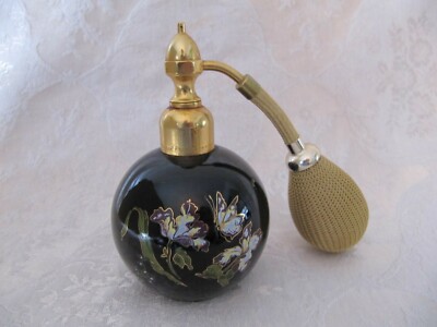 Vtg Marcel Franck Brevete SGD Black Floral Perfume Bottle Atomizer Paris  Iris