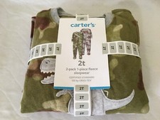 New Carter's Boy Footie Fleece Sleepers Pajama Dinosaur Camo Green 2 pack U Pick