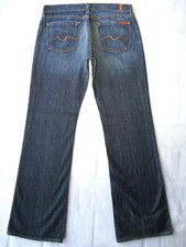 7 for all Mankind Womens Bootcut Jeans Sz 30 Dark Blue Distresssed Stretch L31.5