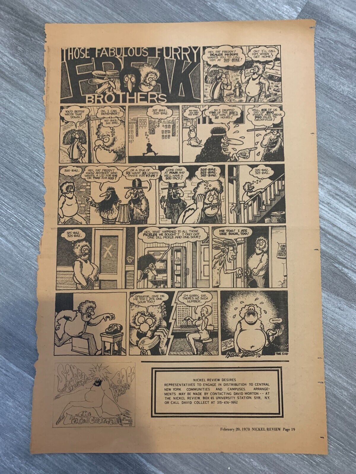 2/20/70 FREAK BROTHERS 11.5x17" Nickel Review Underground Newspaper FULL PAGE