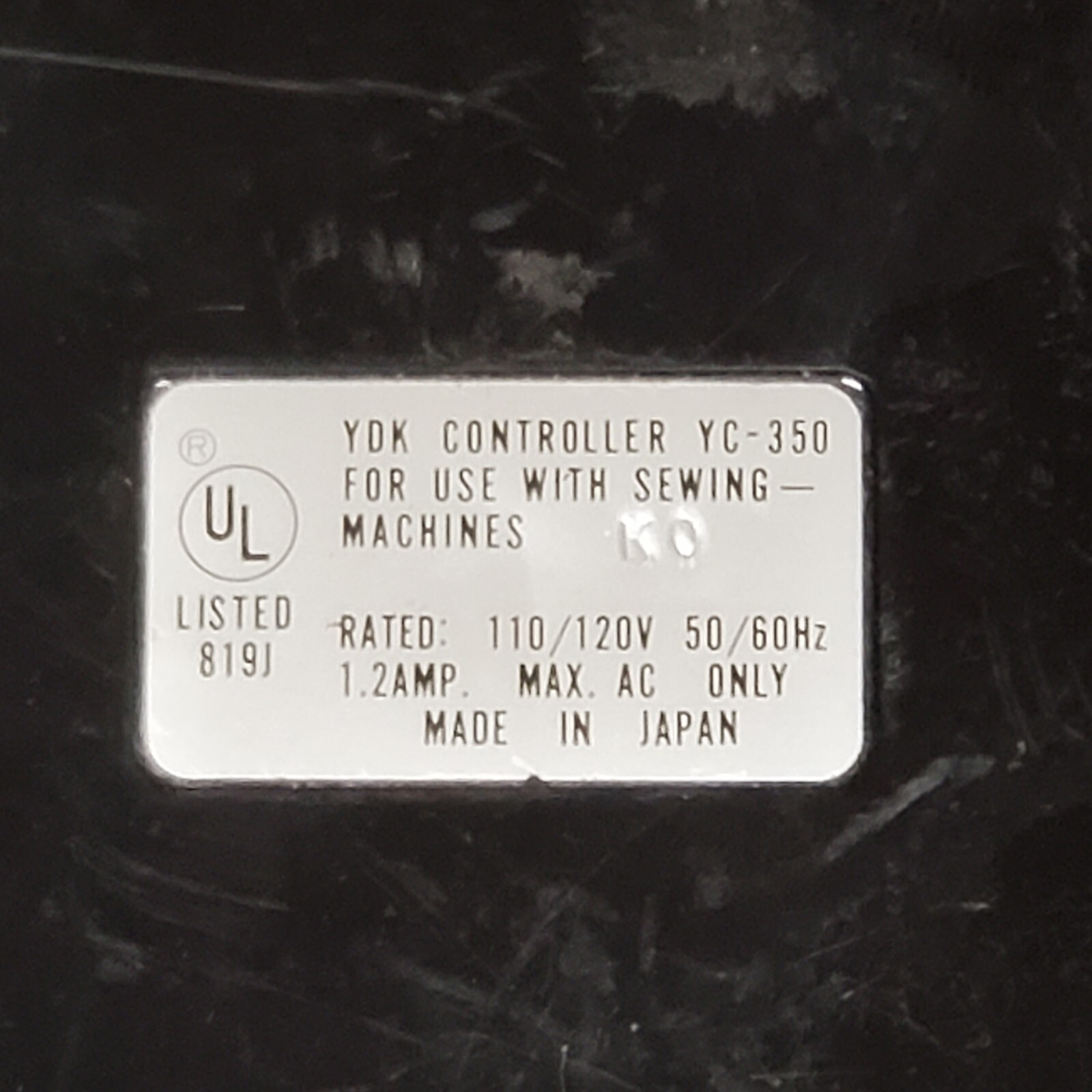 Kenmore Sewing Machine Foot Control Pedal YC350 110/120v , 50/60hz 1.