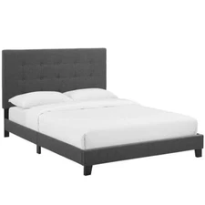 Hawthorne Collections Modern Button Tufted Fabric Full Platform Bed in Gray
