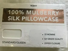 Discover Night 100% Mulberry Silk Pillowcase Standard/Queen-White New!